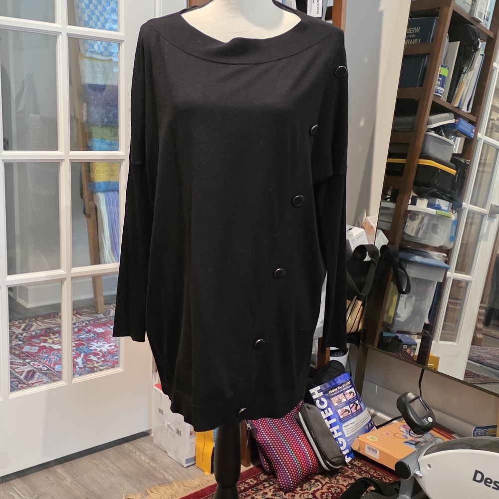 Anne Klein Black Button-Detail Long Sleeve Sweater